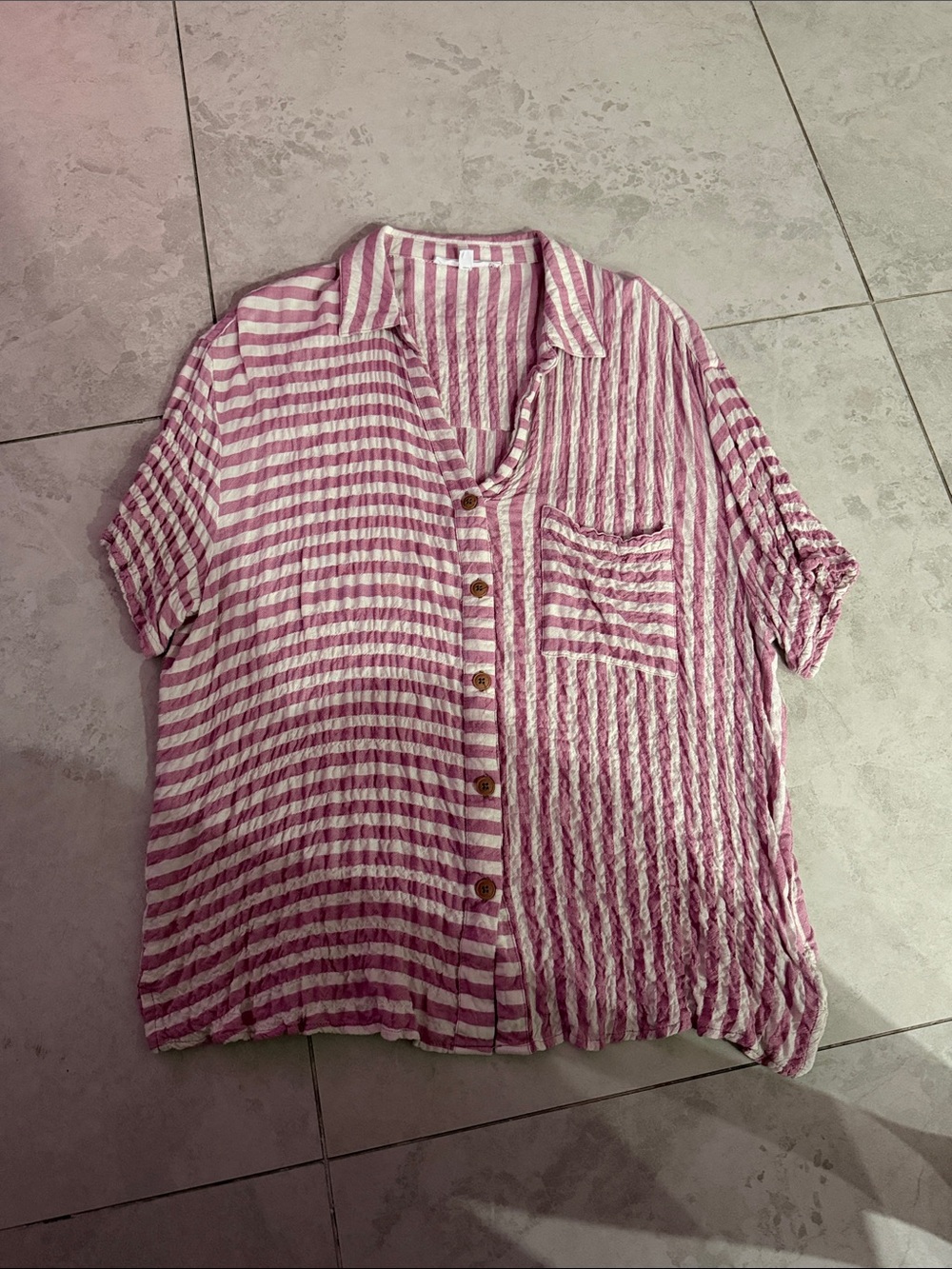 Jane and Delancey Pink and White Striped Button-Down Shirt